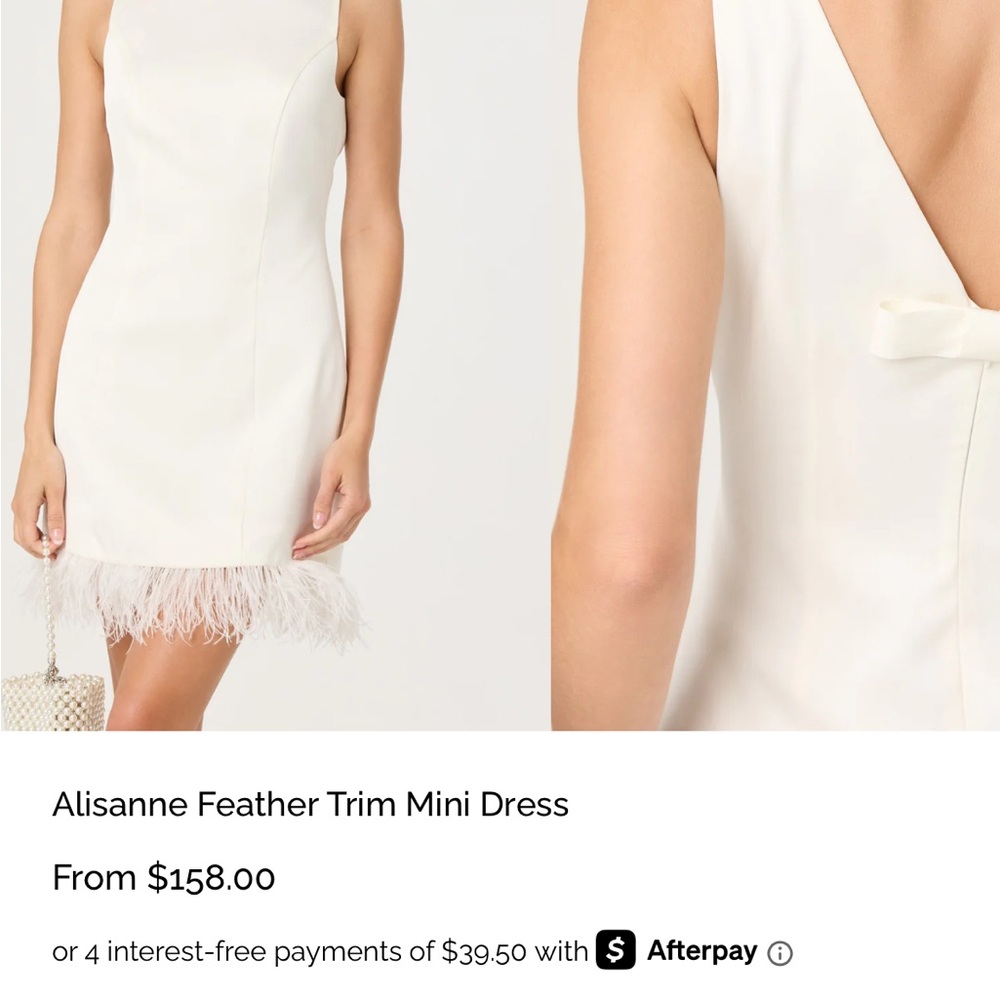 White Feather Trim Mini Dress